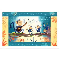 Coupon Polycoton "La Danse des Singes"rect T14x23- en stock