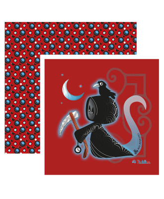 Lot de 2 tissus "L'Ankou de Bretagne- rouge + motifs " T25 -PRECOMMANDE