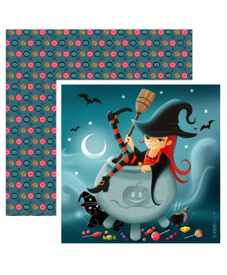 Lot de 2 tissus "Sorcière d'Halloween + motifs " T25 -PRECOMMANDE