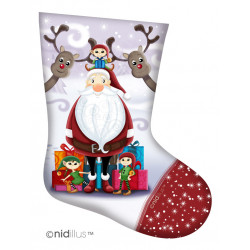 Coupon Chaussette velours souple "Père Noël et Lutins" - en stock